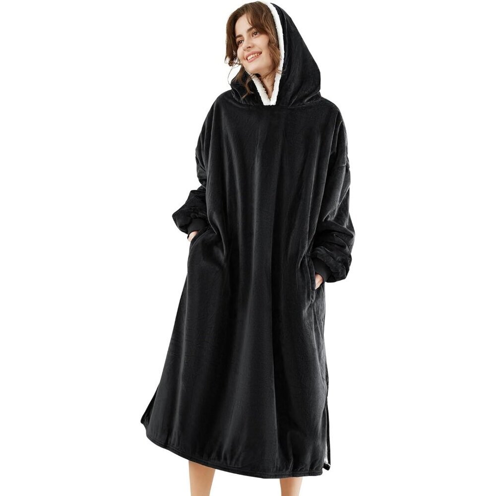 Blanket Hoodie,Oversized Wearable Sherpa Fleece Blanket Sweatshirt,Super Soft Wa